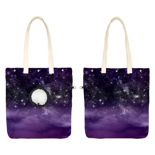 Sternenhimmel Weltraum Lila Galaxie Haustier Schultertasche Tragetasche Canvas Schultertasche Hundetrage Tragbare Katze Kleine Tote Brusttasche von CHENZZZZ