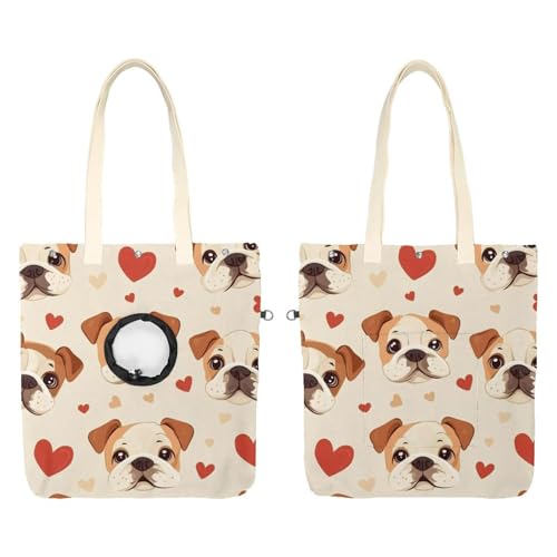 Süße Cartoon-Bulldogge Gesicht (3) Haustier Canvas Umhängetasche Niedliche Katze Tragetasche Tragbare Tragetasche Hund Tragetasche für Kleintierbedarf Outdoor Reisen von CHENZZZZ