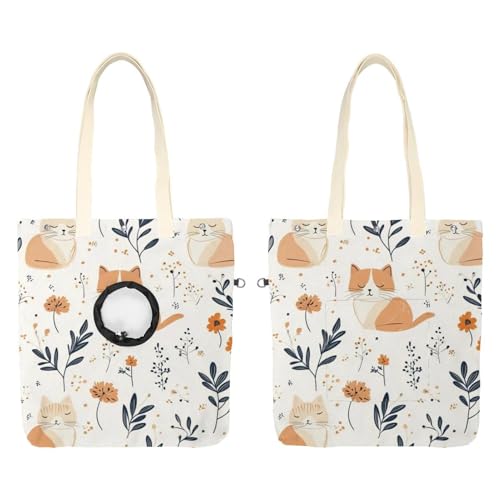 Süße Katze Blume (37) Haustier Schultertasche Tragetasche Canvas Umhängetasche Hundetrage Tragbare Katze Kleine Tote Brusttasche von CHENZZZZ