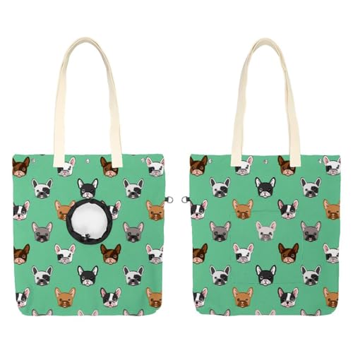 Süße französische Bulldogge Haustier-Tragetasche, Leinen-Schultertasche, Katzentragetasche, tragbare Kätzchen- und Welpen-Tragetasche, bequeme Tragetasche für kleine Haustiere von CHENZZZZ