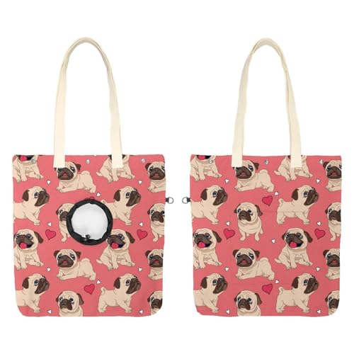 Tragetasche für Hunde und Haustiere, aus Segeltuch, Motiv: rosa Mops, tragbare Tragetasche für Kätzchen und Welpen, bequeme Tragetasche für kleine Haustiere von CHENZZZZ