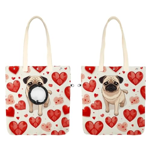 Tragetasche mit Mops-Hundepfote, aus Leinen, tragbare Tragetasche für Kätzchen und Welpen, bequeme Tragetasche für kleine Haustiere von CHENZZZZ