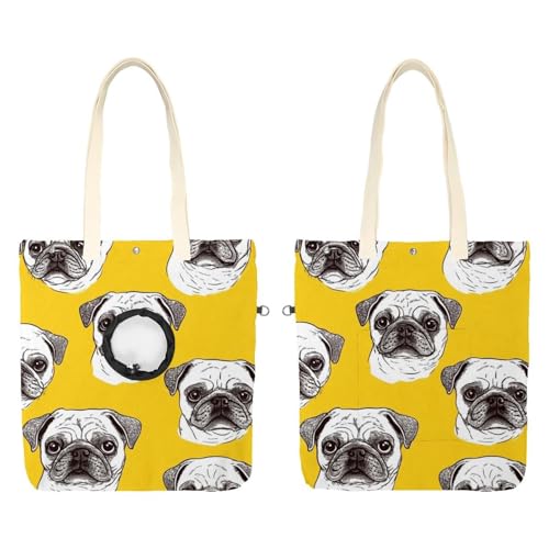 Weiße Mops-Hundetasche (3) Haustier Canvas Schultertasche Katze Tragetasche Tragbare Kätzchen & Welpen Tote Komfort-Tragetasche für kleine Haustiere von CHENZZZZ