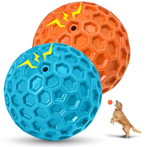 CHEODIN 2 Pack Unzerstörbare Quietschende Hundebälle, reinigt Zähne, lindert Angst, interaktives Hundespielzeug für aggressive Kauer, Gummiballrassen, Outdoor wasserdicht von CHEODIN