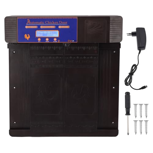 CHEOTIME Automatische Hühnerstalltür, Doppelt Offene LED-Anzeige, Timing-Hühnerstalltür Für Entengansfarm, 100 Bis 240 V(EU Plug-Dunkelbraun) von CHEOTIME