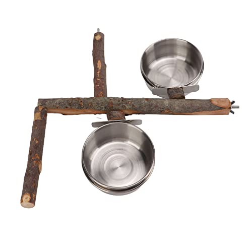 Cheotime Bird Barch mit Feederbechern, hölzerne Barsch -Ständer hängende Feederschalen Vogelkäfig -Feeder -Fütterungs- und Wasserversorgung für Vogelkäfigzubehör (L) von CHEOTIME