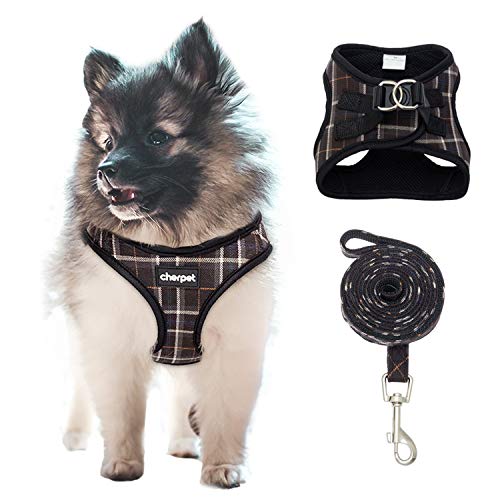 CHERPET Puppy Harness and Leash Set - Plaid Cute Adjustable Small Dog Fulll Body Vest Escape Proof Safety No Pull Halter Mesh Breathable Soft for Easy Walk Outdoor,Comfort Fit Kittens Small Animals von CHERPET