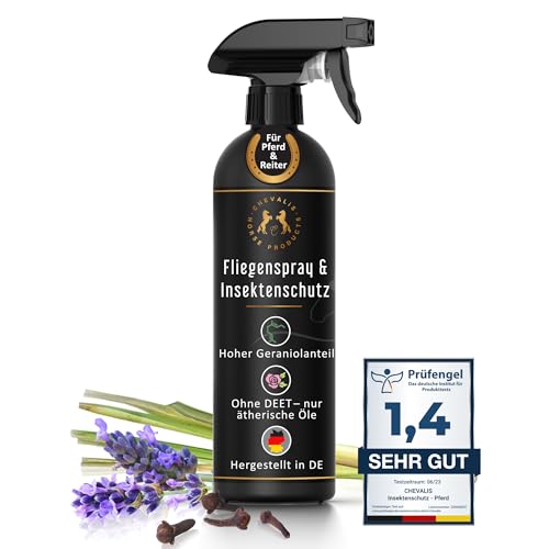 CHEVALIS Fliegenspray & Insektenschutz Pferd 500ml, Für Pferd und Reiter, Sofortiger Schutz gegen Bremsen, Fliegen, Kriebelmücken, Zecken, Alt bewährtes Rezept mit ätherischen Ölen und Geraniol von CHEVALIS
