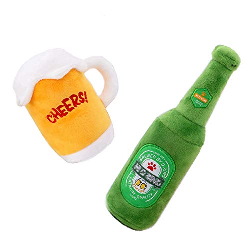 CHEWFFON Quietschspielzeug,Plüsch-Hundespielzeug, gegen Langeweile, Kauspielzeug, niedliches quietschendes Hundespielzeug für Welpen, kleine, mittelgroße und große Rassen (Bier) von CHEWFFON