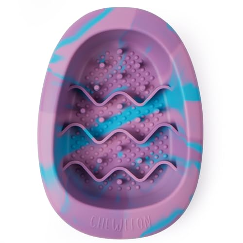 CHEWFFON Interaktive Hundeleckmatte als Napf, BPA-freie Silikon Slow Feeder Schale mit Saugnäpfen, Fressverlangsamer für Hunde und Katzen, reduziert Angst, spülmaschinengeeignet, Blaubeere Klein von CHEWFFON