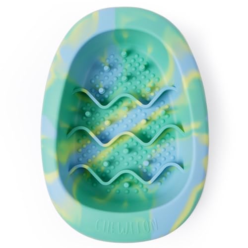 CHEWFFON Interaktive Hundeleckmatte als Napf, BPA-freie Silikon Slow Feeder Schale mit Saugnäpfen, Fressverlangsamer für Hunde und Katzen, reduziert Angst, spülmaschinengeeignet, Grün Klein von CHEWFFON