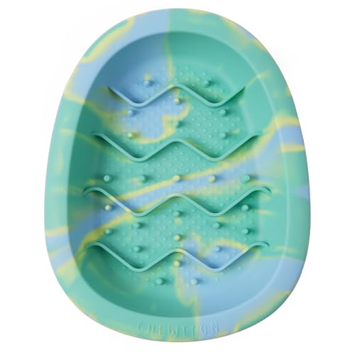 CHEWFFON Interaktive Hundeleckmatte als Napf, BPA-freie Silikon Slow Feeder Schale mit Saugnäpfen, rutschfeste Fressverlangsamer für Hunde und Katzen, reduziert Angst, spülmaschinengeeignet, Grün von CHEWFFON
