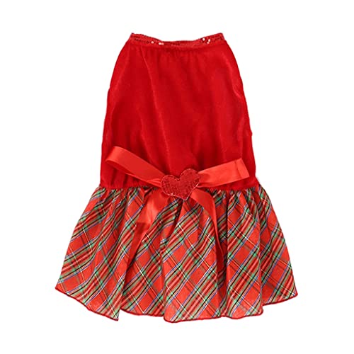 Große Schleife Kariert Haustierkleidung Kleines Hundekostüm Cosplay Kostümrock Haustierkleidung (Color : Red, Size : L Code) (Red S Code) von CHEWO