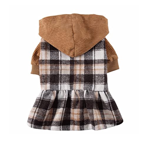 Haustierjacke Kleid Hoodie Winterkleidung Kleine und mittelgroße Hunde Plaidrock Kleidung Warme Haustierkleidung (Color : Coffee, Size : M Code) (Coffee L Code) von CHEWO