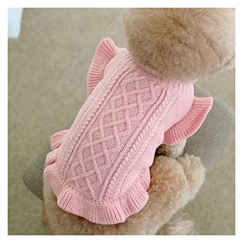 Winter-Rosa-Welpen-Pullover Warme Baumwolle Haustier-Hundekleidung Strickkleidung (Color : Natural, Size : 50cm) von CHEWO