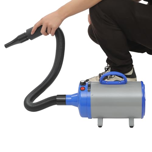 CHFUNE Haustier-Haartrockner, 2200W Hundefön, Einstellbare Geschwindigkeit Hundepflege-Trockner-Gebläse mit 4 verschiedenen Düsen elastischem Schlauch (75-220cm) Sehr Leise von CHFUNE