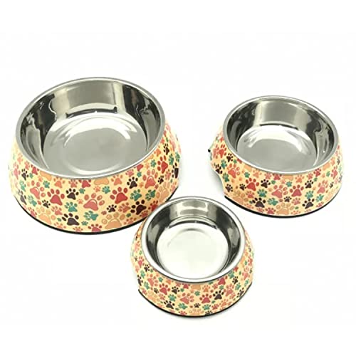 CHIARA Edelstahl Futternapf 11cm (Edelstahlnapf mit trendigem Look, Spülmaschinenfest und einfach zu reinigen, mit Anti-Rutsch-Rand, Gehäuse aus Melamin), Muster: Paw von CHIARA