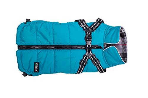 CHIARA Winterjacke mit Geschirr Modell MAX Größe M (Material: 100% Polyester, Hundewinterjacke mit integriertem Fleece-Futter, Step-in, anpassbare Länge, maschinenwaschbar), Farbe: Türkis von CHIARA