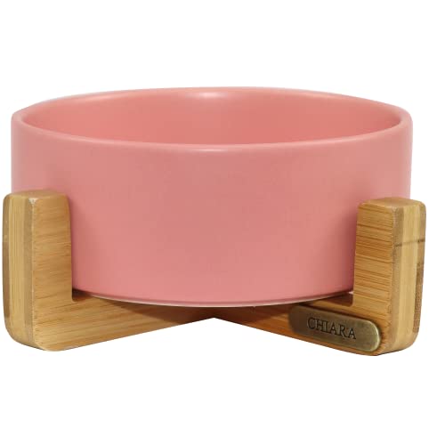 Chiara ARIA Futternapf Single CHN-155S-PI, Essnapf, Trinknapf, langlebig (Größe: M, rutschfest, spülmaschinenfest, Material: Keramik, Bambusständer), Pink von CHIARA