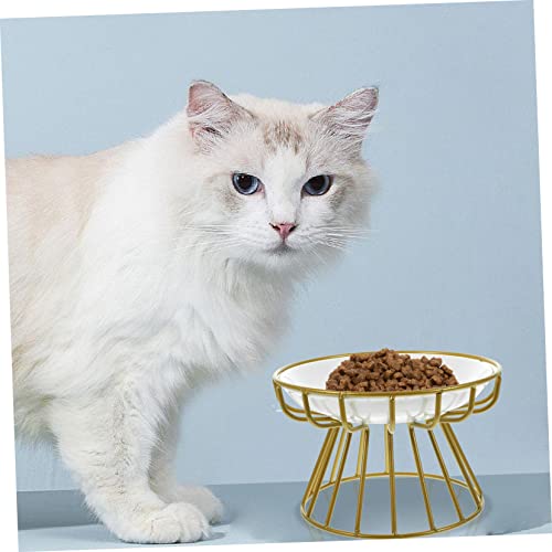 CHICAMPERA Keramik Katzennapf mit Erhöhtem Metallständer Stabile Langlebige Futterschale gegen Erbrechen rutschfest Spülmaschinenfest für Katzen und Kleine Haustiere Einfach zu Reinigen von CHICAMPERA