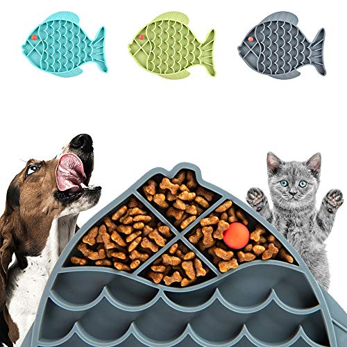 Slow Food Lick Pad für Katzen und Hunde, Fisch-Form Slow Feeder für Katzen und Hunde, kann die Langeweile und Angst von Katzen reduzieren, Katzensnacks, Joghurt oder Erdnussbutter (Blau) von CHICAN