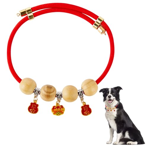 Asiatisches Hundehalsband mit Amuletten, wasserdicht und verstellbar, verschiedene modische Muster, asiatische Dekoration und Amulette (M 26-46cm) von CHICGADGETS
