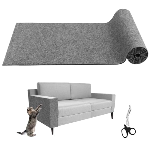 100cm x 40cm Katze Kratzmatte Selbstklebend - Kratzteppich Katze mit 14.5cm Mullschere Katzen Kratzmatte Kratzschutz Sofa Katzenteppich Selbstklebende für Katzen Möbel und Couch Schutz (Hellgrau) von CHICHI:OÜ