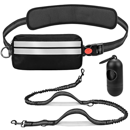 Joggingleine Hunde mit Bauchgurt, Freihändig Laufleine für Hunde mit Müllbeutel, Laufhundeleine mit Hüftgurt, Bungee-Laufleine Hundeleinen für Große Mittelgroße Hundes, Dog Leash für Laufen im Freien von CHICHI:OÜ