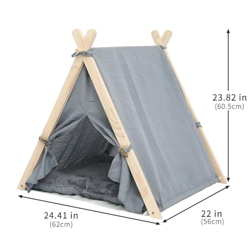 CHICIRIS Cat Pet Puppy Zelt Komfortable Abnehmbares Waschbares Haus, Multifunktionales Design für Zuhause, Holztuch 62 X 56 X 60,5 cm (Hellgrau) von CHICIRIS
