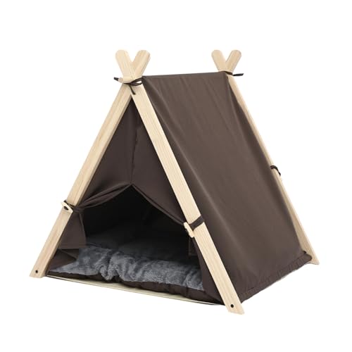 CHICIRIS Cat Pet Puppy Zelt Komfortable Abnehmbares Waschbares Haus, Multifunktionales Design für Zuhause, Holztuch 62 X 56 X 60,5 cm (Kaffee) von CHICIRIS