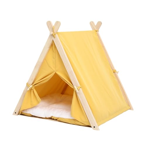 CHICIRIS Cat Pet Puppy Zelt Komfortable Abnehmbares Waschbares Haus, Multifunktionales Design für Zuhause, Holztuch 62 X 56 X 60,5 cm (warmes Gelb) von CHICIRIS
