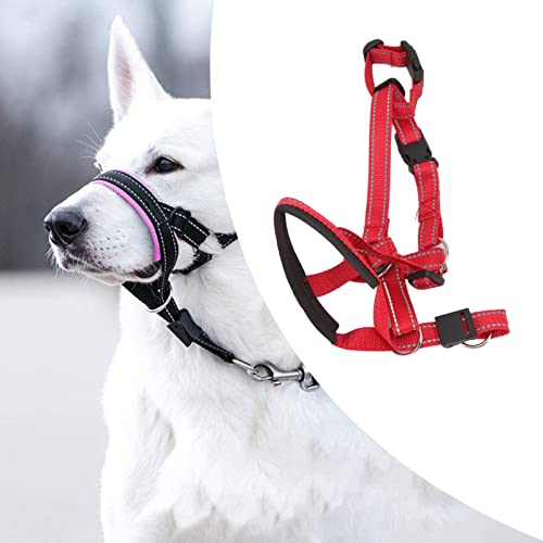 CHICIRIS Hundekopfhalsband, Atmungsaktiv, ohne Zug, Hundeleine, Maulkorb, Hundekopfgeschirr mit Verstellbarem Riemen für Kleine, Mittelgroße und Große Hunde (Rot) von CHICIRIS