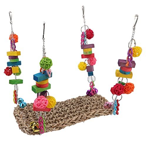 CHICIRIS Kletter-Hängematten-Gras-Schnur-Matte, Vogel-Kletter-Schaukel-Matte, Fütterungs-Schaukel-Matte Vogel-Stressabbau-Wand-Spielzeug für Zwergpapageien von CHICIRIS