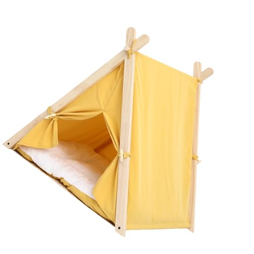 CHICIRIS Welpen-Pet-Katzenzelt, Komfortables Waschhaus, Premium-Materialien, Luftzirkulation, Mehrzweckdesign, Leicht zu Reinigendes, Modisches Design, Holztuch 62x6x60,5 cm mit (warmes Gelb) von CHICIRIS