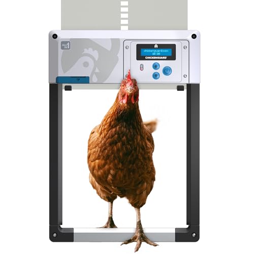 ChickenGuard All-in-One Automatischer Hühnerstall-Türöffner mit Zeitschaltuhr/Lichtsensor, batteriebetrieben oder elektrisch, Wintermodus und Erweiterungsset, Auto-Stopp Raubtierschutz Hühnerklappe von CHICKENGUARD