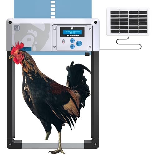 Hühnerklappe Automatisch ChickenGuard All-in-One, Hühnerstalltürfarben in Vier Farben, Timer/Lichtsensor, Auto-Stop, Raubtiersicher, Wintermodus-Power-Boost, Batterien Enthalten (Blaue Solar) von CHICKENGUARD