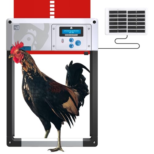 Hühnerklappe Automatisch ChickenGuard All-in-One, Hühnerstalltürfarben in Vier Farben, Timer/Lichtsensor, Auto-Stop, Raubtiersicher, Wintermodus-Power-Boost, Batterien Enthalten (Rote Solar) von CHICKENGUARD
