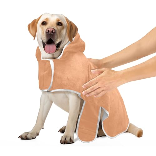 Aprikose Hund Trockenmantel Verstellbarer Kragen & Bauchgurt Hund Trocknen Robe Super Saugfähig Schnell Trocknend Hundebad Zubehör, M von CHIFIGNO