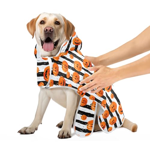 Bademantel für Hunde und Katzen Halloween Kürbisse Schwarz Weiß Streifen Hund Strandtuch Leicht Schnell Trocknend Katze Robe Handtuch Verstellbarer Kragen & Bauchgurt, S Bademantel für Hunde und Katzen Halloween Kürbisse Schwarz Weiß Streifen Hund Strandtuch Leicht Schnell Trocknend Katze Robe Handtuch Verstellbarer Kragen & Bauchgurt, S von CHIFIGNO