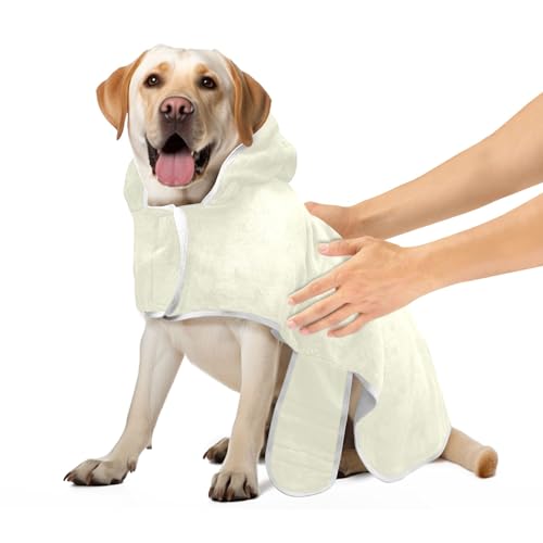 Beige Super saugfähiger Haustier Bademantel Hund Trocknen Robe mit Magic Sticker Kragen Schnell trocknend Katze Handtücher Robe, S von CHIFIGNO