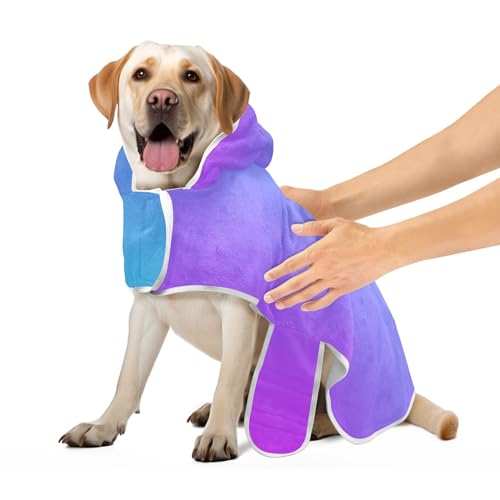 Blau Lila Farbverlauf Bademantel für Hunde und Katzen Leichte Schnelltrocknende Hundebekleidung mit Magie Aufkleber Halsband Katzenhandtücher Robe, M von CHIFIGNO