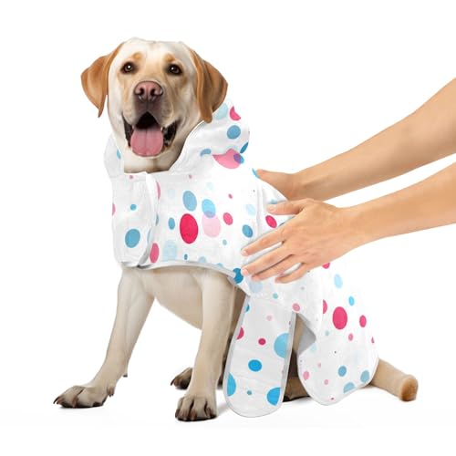 Blau Rot Polka Dots Hundebademantel mit magischem Aufkleber Kragen Hund Strandtuch Leicht Schnell Trocknend Katze Handtuch Wrap, S von CHIFIGNO