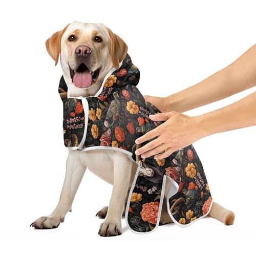 Bull and Bird Retro Flowers Super Absorbent Dog Robes for After Bath Dog Beach Towel with Magic Sticker Collar Quick Drying Cat Towel Wrap, S von CHIFIGNO