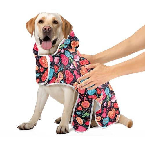 Bunte Herzen und Blumen, leichter Bademantel für Hunde und Katzen, Hundebadetücher, maschinenwaschbar, schnell trocknend, saugfähiges Hundehandtuch, Größe S Bunte Herzen und Blumen, leichter Bademantel für Hunde und Katzen, Hundebadetücher, maschinenwaschbar, schnell trocknend, saugfähiges Hundehandtuch, Größe S von CHIFIGNO
