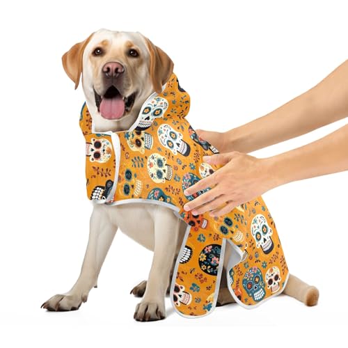 Bunte Zuckerschädel-orangefarbener Bademantel für Haustiere, super saugfähig, schnell trocknend, Hundebadetücher, weiches Hundebadzubehör, Größe S Bunte Zuckerschädel-orangefarbener Bademantel für Haustiere, super saugfähig, schnell trocknend, Hundebadetücher, weiches Hundebadzubehör, Größe S von CHIFIGNO