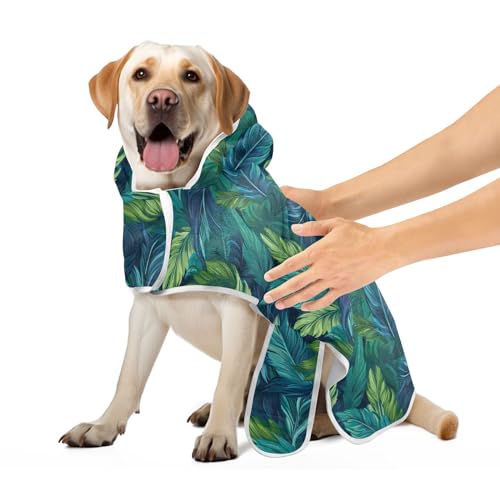 Bunte grüne Blätter, leichter Haustier-Bademantel, Hundehandtuch, verstellbares Halsband und Bauchgurt, schnell trocknend, Größe M Bunte grüne Blätter, leichter Haustier-Bademantel, Hundehandtuch, verstellbares Halsband und Bauchgurt, schnell trocknend, Größe M von CHIFIGNO