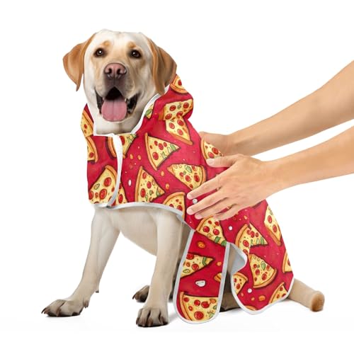 Cartoon Pizza Rot Robe für Haustiere Super Saugfähig Schnell Trocknend Hund Badetuch mit Magie Aufkleber Halsband Hundebad Zubehör, S von CHIFIGNO