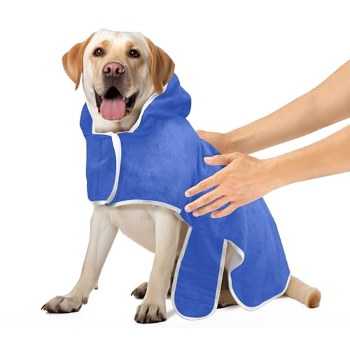 Cerulean Blue Dog Robes Absorbent Quick Drying Bath Towel Robe with Magic Sticker Collar Dog Absorbent Towel, M von CHIFIGNO