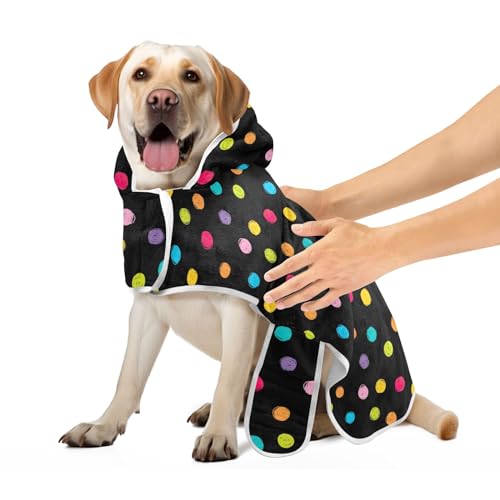 Crayon Polka Dots Schwarz Super Saugfähige Haustier Bademantel Hund Badetücher mit Magie Aufkleber Kragen Schnell Trocknendes Hundebad Zubehör, M von CHIFIGNO