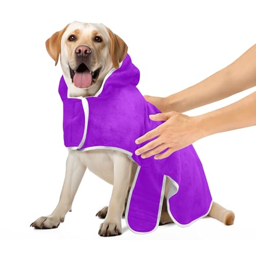 Dunkelvioletter saugfähiger Hunde-Trocknungsmantel Hundebademantel Handtuch Verstellbarer Kragen & Bauchgurt Schnell Trocknendes Hundebadezubehör S von CHIFIGNO